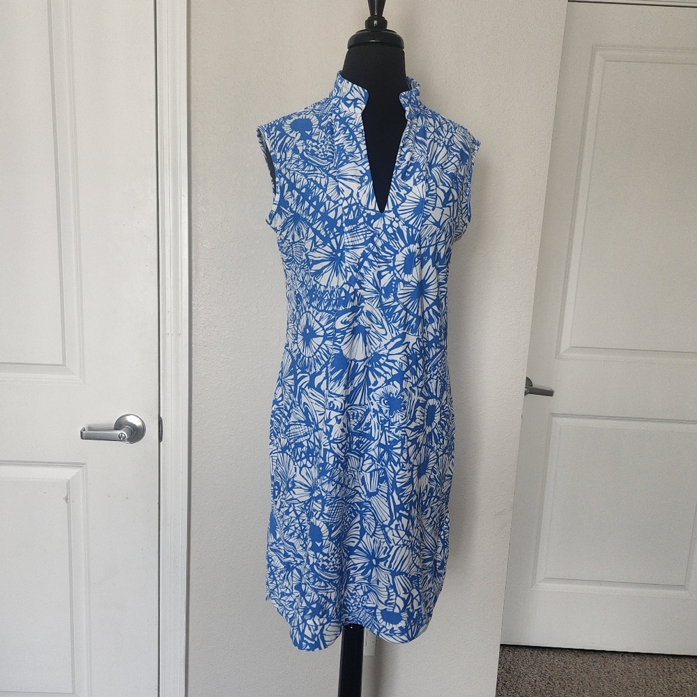 Jude Connally Abstract Blue and White Dress